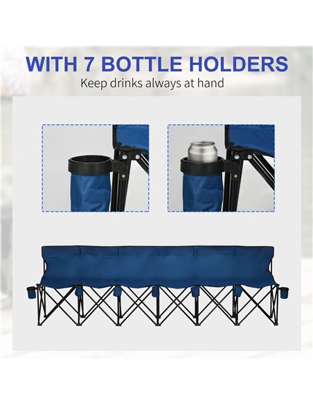 Outsunny 6 Seater Folding Sports Bench Outdoor Picnic Camping Portable Spectator Chair Steel Frame w/ Cup Holder & Carry Bag - B - pic 45541 | FastDaddyshop