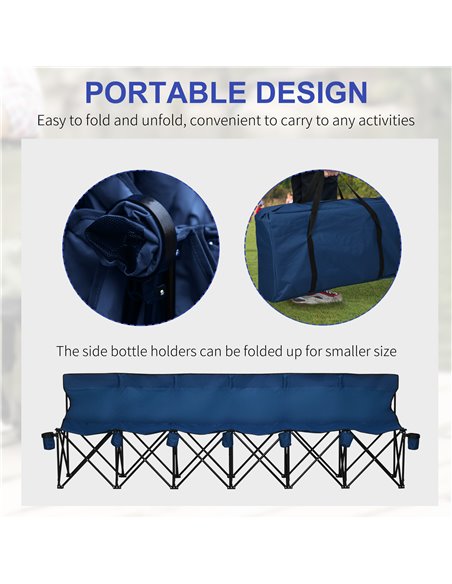 Outsunny 6 Seater Folding Sports Bench Outdoor Picnic Camping Portable Spectator Chair Steel Frame w/ Cup Holder & Carry Bag - B - pic 45542 | FastDaddyshop