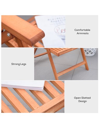 Outsunny Outdoor Garden Folding Dining Chair Patio Armchair Acacia Wood 5-Position Adjustable Recliner Reclining Seat 84B-312