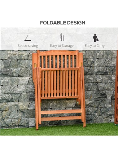 Outsunny Outdoor Garden Folding Dining Chair Patio Armchair Acacia Wood 5-Position Adjustable Recliner Reclining Seat 84B-312