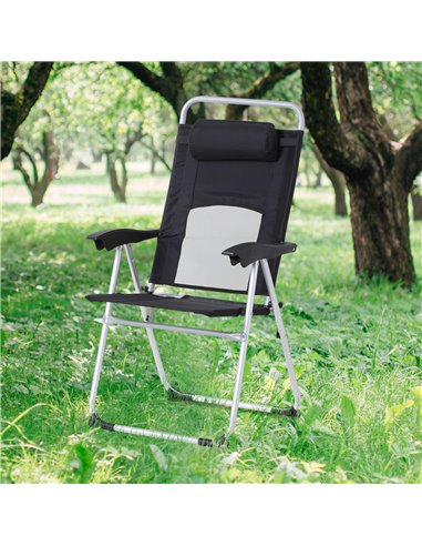 Outsunny Outdoor Garden Folding Chair Patio Armchair 3-Position Adjustable Recliner Reclining Seat with Pillow - Black 84B-399BK