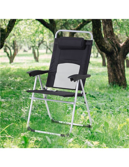 Outsunny Outdoor Garden Folding Chair Patio Armchair 3-Position Adjustable Recliner Reclining Seat with Pillow - Black 84B-399BK - pic 45555 | FastDaddyshop