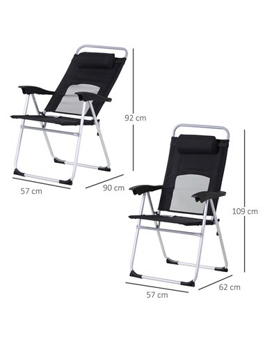 Outsunny Outdoor Garden Folding Chair Patio Armchair 3-Position Adjustable Recliner Reclining Seat with Pillow - Black 84B-399BK