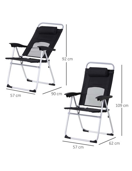 Outsunny Outdoor Garden Folding Chair Patio Armchair 3-Position Adjustable Recliner Reclining Seat with Pillow - Black 84B-399BK - pic 45556 | FastDaddyshop