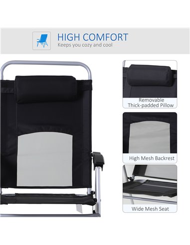 Outsunny Outdoor Garden Folding Chair Patio Armchair 3-Position Adjustable Recliner Reclining Seat with Pillow - Black 84B-399BK