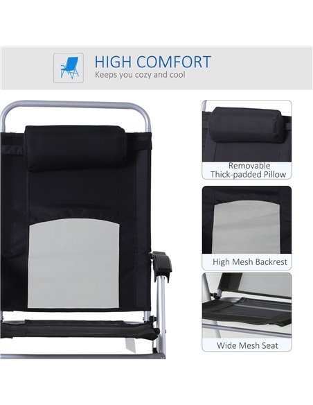 Outsunny Outdoor Garden Folding Chair Patio Armchair 3-Position Adjustable Recliner Reclining Seat with Pillow - Black 84B-399BK - pic 45557 | FastDaddyshop