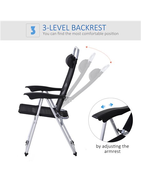 Outsunny Outdoor Garden Folding Chair Patio Armchair 3-Position Adjustable Recliner Reclining Seat with Pillow - Black 84B-399BK - pic 45558 | FastDaddyshop