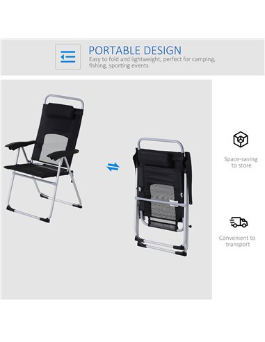 Outsunny Outdoor Garden Folding Chair Patio Armchair 3-Position Adjustable Recliner Reclining Seat with Pillow - Black 84B-399BK