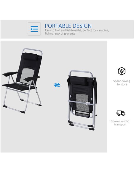 Outsunny Outdoor Garden Folding Chair Patio Armchair 3-Position Adjustable Recliner Reclining Seat with Pillow - Black 84B-399BK - pic 45559 | FastDaddyshop