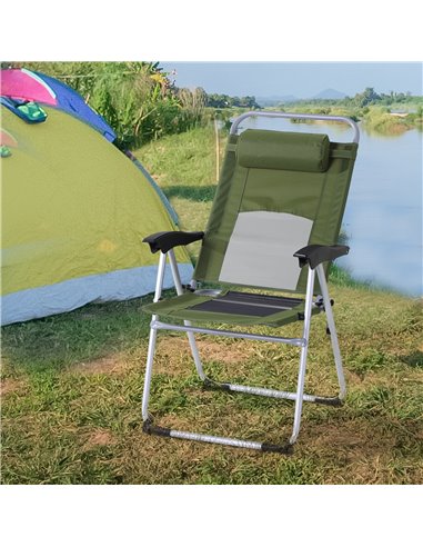 Outsunny Outdoor Garden Folding Chair Patio Armchair 3-Position Adjustable Recliner Reclining Seat with Pillow - Green 84B-399GN