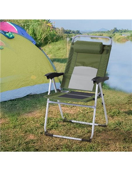 Outsunny Outdoor Garden Folding Chair Patio Armchair 3-Position Adjustable Recliner Reclining Seat with Pillow - Green 84B-399GN - pic 45564 | FastDaddyshop