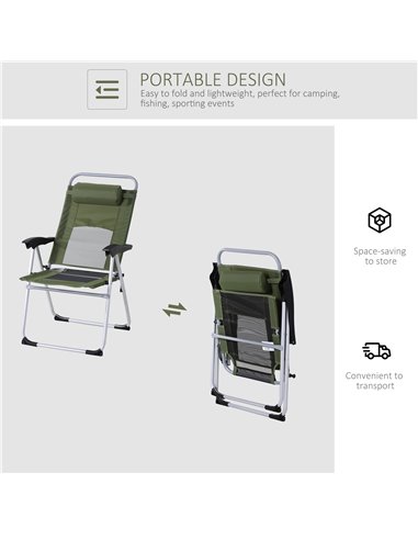 Outsunny Outdoor Garden Folding Chair Patio Armchair 3-Position Adjustable Recliner Reclining Seat with Pillow - Green 84B-399GN
