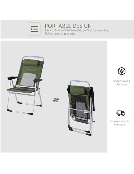 Outsunny Outdoor Garden Folding Chair Patio Armchair 3-Position Adjustable Recliner Reclining Seat with Pillow - Green 84B-399GN - pic 45566 | FastDaddyshop