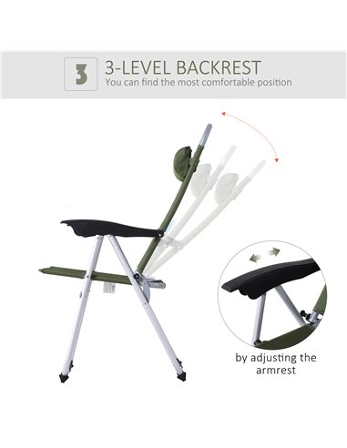 Outsunny Outdoor Garden Folding Chair Patio Armchair 3-Position Adjustable Recliner Reclining Seat with Pillow - Green 84B-399GN