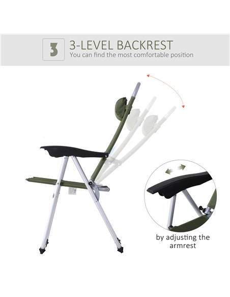 Outsunny Outdoor Garden Folding Chair Patio Armchair 3-Position Adjustable Recliner Reclining Seat with Pillow - Green 84B-399GN - pic 45568 | FastDaddyshop