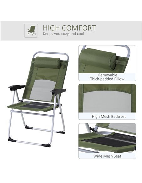 Outsunny Outdoor Garden Folding Chair Patio Armchair 3-Position Adjustable Recliner Reclining Seat with Pillow - Green 84B-399GN - pic 45569 | FastDaddyshop