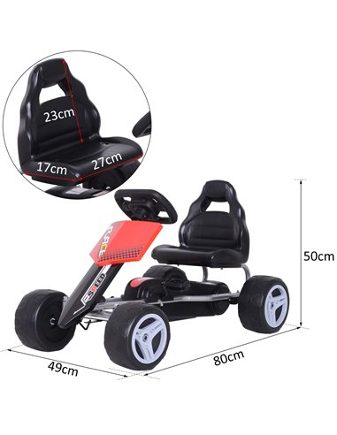 HOMCOM Kids Pedal Go Kart Ride-on, 80Lx49Wx50Hcm-Red/Black