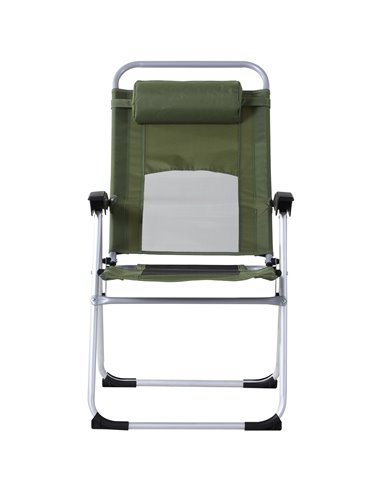 Outsunny Outdoor Garden Folding Chair Patio Armchair 3-Position Adjustable Recliner Reclining Seat with Pillow - Green 84B-399GN