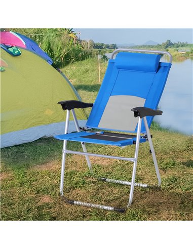 Outsunny Outdoor Garden Folding Chair Patio Armchair 3-Position Adjustable Recliner Reclining Seat with Pillow - Blue 84B-399BU