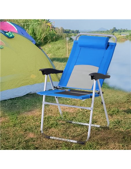 Outsunny Outdoor Garden Folding Chair Patio Armchair 3-Position Adjustable Recliner Reclining Seat with Pillow - Blue 84B-399BU - pic 45573 | FastDaddyshop