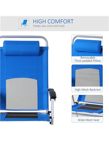 Outsunny Outdoor Garden Folding Chair Patio Armchair 3-Position Adjustable Recliner Reclining Seat with Pillow - Blue 84B-399BU