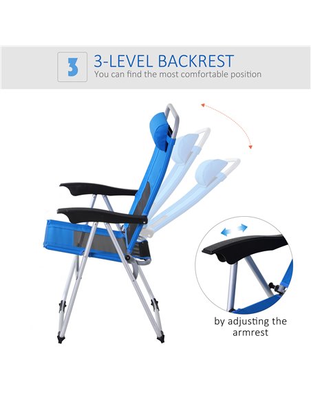 Outsunny Outdoor Garden Folding Chair Patio Armchair 3-Position Adjustable Recliner Reclining Seat with Pillow - Blue 84B-399BU - pic 45576 | FastDaddyshop
