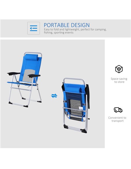 Outsunny Outdoor Garden Folding Chair Patio Armchair 3-Position Adjustable Recliner Reclining Seat with Pillow - Blue 84B-399BU - pic 45577 | FastDaddyshop