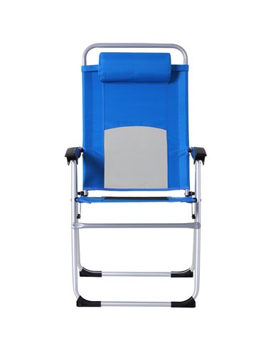 Outsunny Outdoor Garden Folding Chair Patio Armchair 3-Position Adjustable Recliner Reclining Seat with Pillow - Blue 84B-399BU