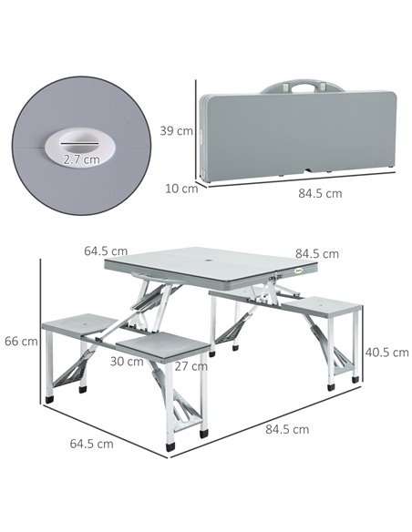 Outsunny Portable Foldable Camping Picnic Table with Seats Chairs, Grey 84B-363 - pic 45583 | FastDaddyshop