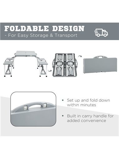 Outsunny Portable Foldable Camping Picnic Table with Seats Chairs and Umbrella Hole, 4-Kids Fold Up Travel Picnic Table, Grey 84