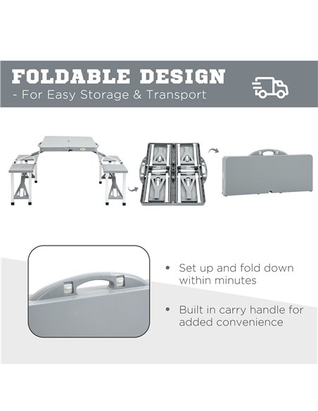 Outsunny Portable Foldable Camping Picnic Table with Seats Chairs and Umbrella Hole, 4-Kids Fold Up Travel Picnic Table, Grey 84 - pic 45584 | FastDaddyshop