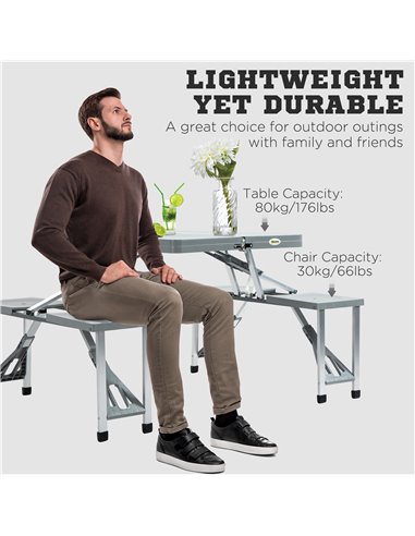 Outsunny Portable Foldable Camping Picnic Table with Seats Chairs and Umbrella Hole, 4-Kids Fold Up Travel Picnic Table, Grey 84