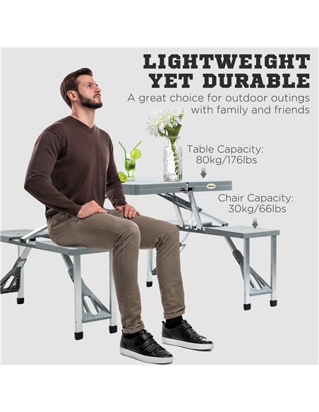 Outsunny Portable Foldable Camping Picnic Table with Seats Chairs and Umbrella Hole, 4-Kids Fold Up Travel Picnic Table, Grey 84 - pic 45586 | FastDaddyshop
