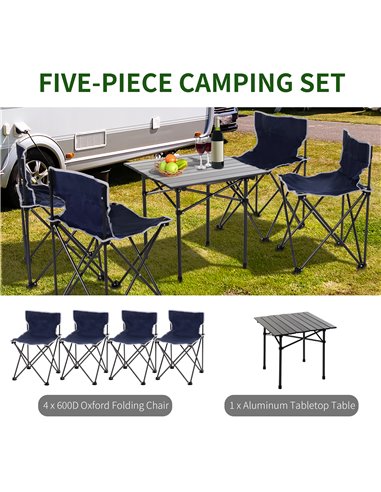 Outsunny 5 Piece Camping Table & Chairs Set with Carrying Bag Foldable Portable Lightweight Compact Aluminium Roll-up Top for pi