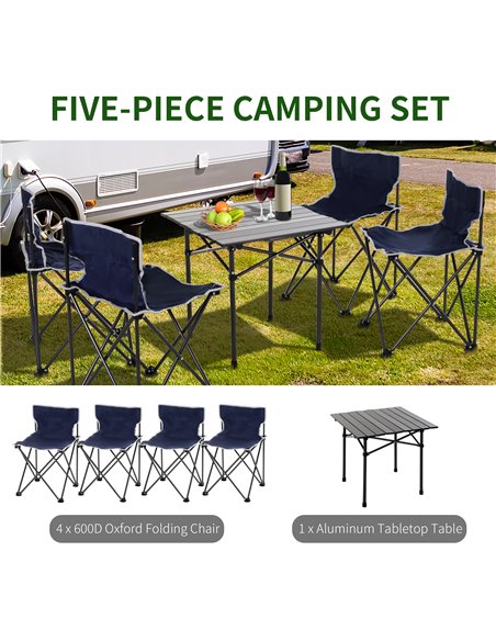 Outsunny 5 Piece Camping Table & Chairs Set with Carrying Bag Foldable Portable Lightweight Compact Aluminium Roll-up Top for pi - pic 45596 | FastDaddyshop