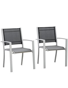 Outsunny Set Of 2 Outdoor Chairs Square Steel Frame Texteline Seats, Black-Grey 84B-293