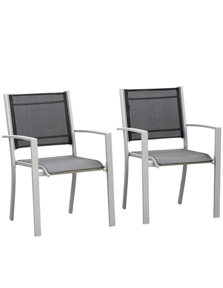 Outsunny Set Of 2 Outdoor Chairs Square Steel Frame Texteline Seats, Black-Grey 84B-293 - pic 45608 | FastDaddyshop