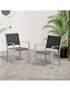 Outsunny Set Of 2 Outdoor Chairs Square Steel Frame Texteline Seats, Black-Grey 84B-293 2