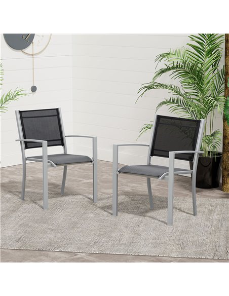 Outsunny Set Of 2 Outdoor Chairs Square Steel Frame Texteline Seats, Black-Grey 84B-293 - pic 45609 | FastDaddyshop