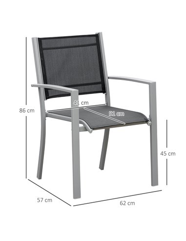 Outsunny Set Of 2 Outdoor Chairs Square Steel Frame Texteline Seats Foot Caps Mesh Boxy Comfortable Easy Clean Black Grey 84B-29