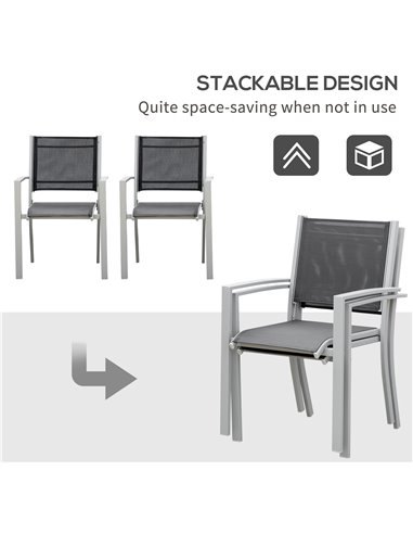 Outsunny Set Of 2 Outdoor Chairs Square Steel Frame Texteline Seats Foot Caps Mesh Boxy Comfortable Easy Clean Black Grey 84B-29