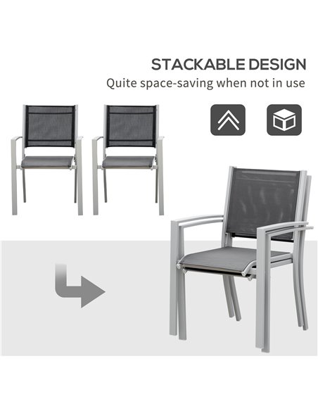 Outsunny Set Of 2 Outdoor Chairs Square Steel Frame Texteline Seats Foot Caps Mesh Boxy Comfortable Easy Clean Black Grey 84B-29 - pic 45611 | FastDaddyshop
