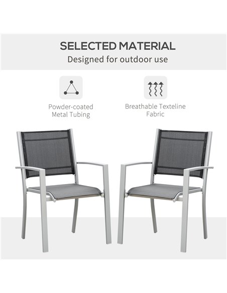 Outsunny Set Of 2 Outdoor Chairs Square Steel Frame Texteline Seats Foot Caps Mesh Boxy Comfortable Easy Clean Black Grey 84B-29 - pic 45612 | FastDaddyshop