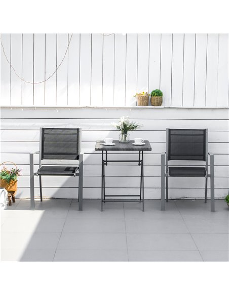 Outsunny Set Of 2 Outdoor Chairs Square Steel Frame Texteline Seats Foot Caps Mesh Boxy Comfortable Easy Clean Black Grey 84B-29 - pic 45614 | FastDaddyshop