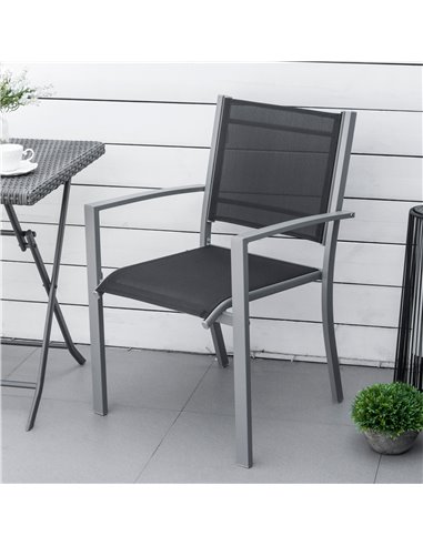Outsunny Set Of 2 Outdoor Chairs Square Steel Frame Texteline Seats Foot Caps Mesh Boxy Comfortable Easy Clean Black Grey 84B-29