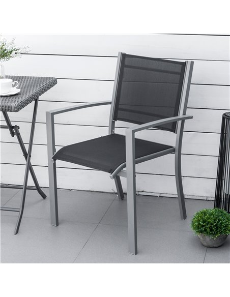 Outsunny Set Of 2 Outdoor Chairs Square Steel Frame Texteline Seats Foot Caps Mesh Boxy Comfortable Easy Clean Black Grey 84B-29 - pic 45615 | FastDaddyshop