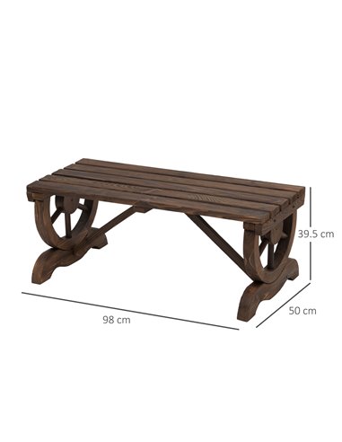 Outsunny Garden Rustic Wooden Bench Wheel-Shaped Legs Slatted Seats Stable Reinforced Structure Outdoor Patio Garden 2-Person Be