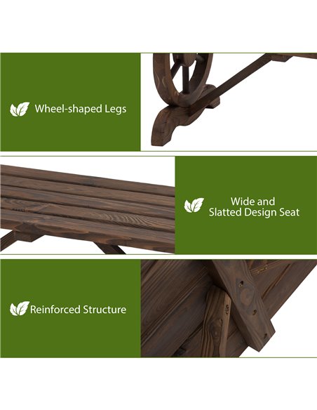 Outsunny Garden Rustic Wooden Bench Wheel-Shaped Legs Slatted Seats Stable Reinforced Structure Outdoor Patio Garden 2-Person Be - pic 45620 | FastDaddyshop