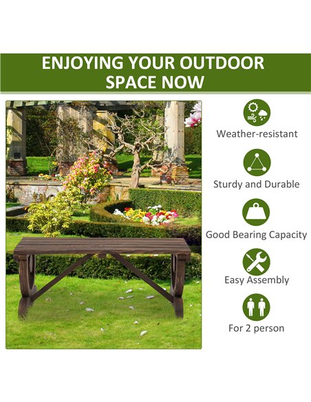 Outsunny Garden Rustic Wooden Bench Wheel-Shaped Legs Slatted Seats Stable Reinforced Structure Outdoor Patio Garden 2-Person Be - pic 45622 | FastDaddyshop