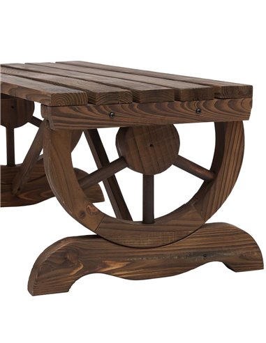 Outsunny Garden Rustic Wooden Bench Wheel-Shaped Legs Slatted Seats Stable Reinforced Structure Outdoor Patio Garden 2-Person Be